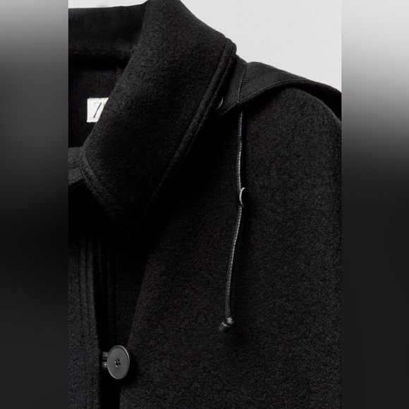 Zara HOODED WOOL CAPE. Black. One Size. New with Tags. - Picture 13 of 16